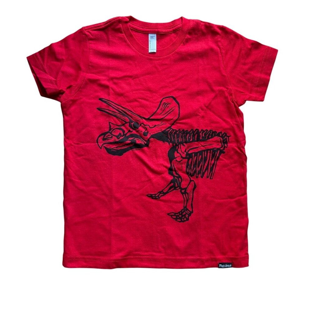 Red Triceratops Design Graphic T-Shirt American Apparel Made In The USA Youth